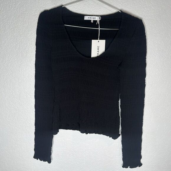 NWT Frame Ruched Black Ling Sleeve Blouse Small - Picture 2 of 11